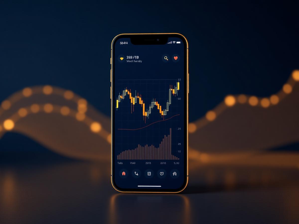 Royal Paper Trading app dikhata hua smartphone with candlestick chart